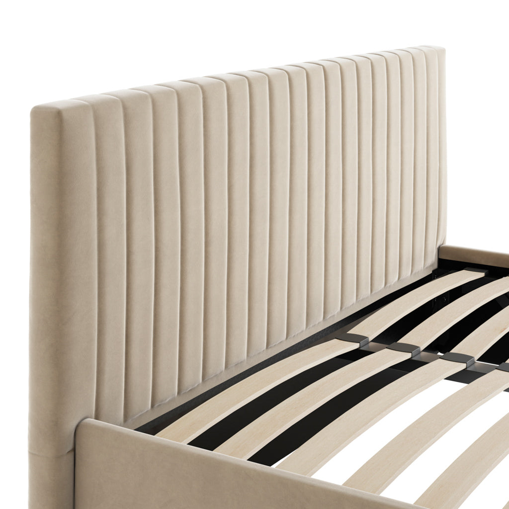 Berlin Beige Velvet Ottoman King Size Bed